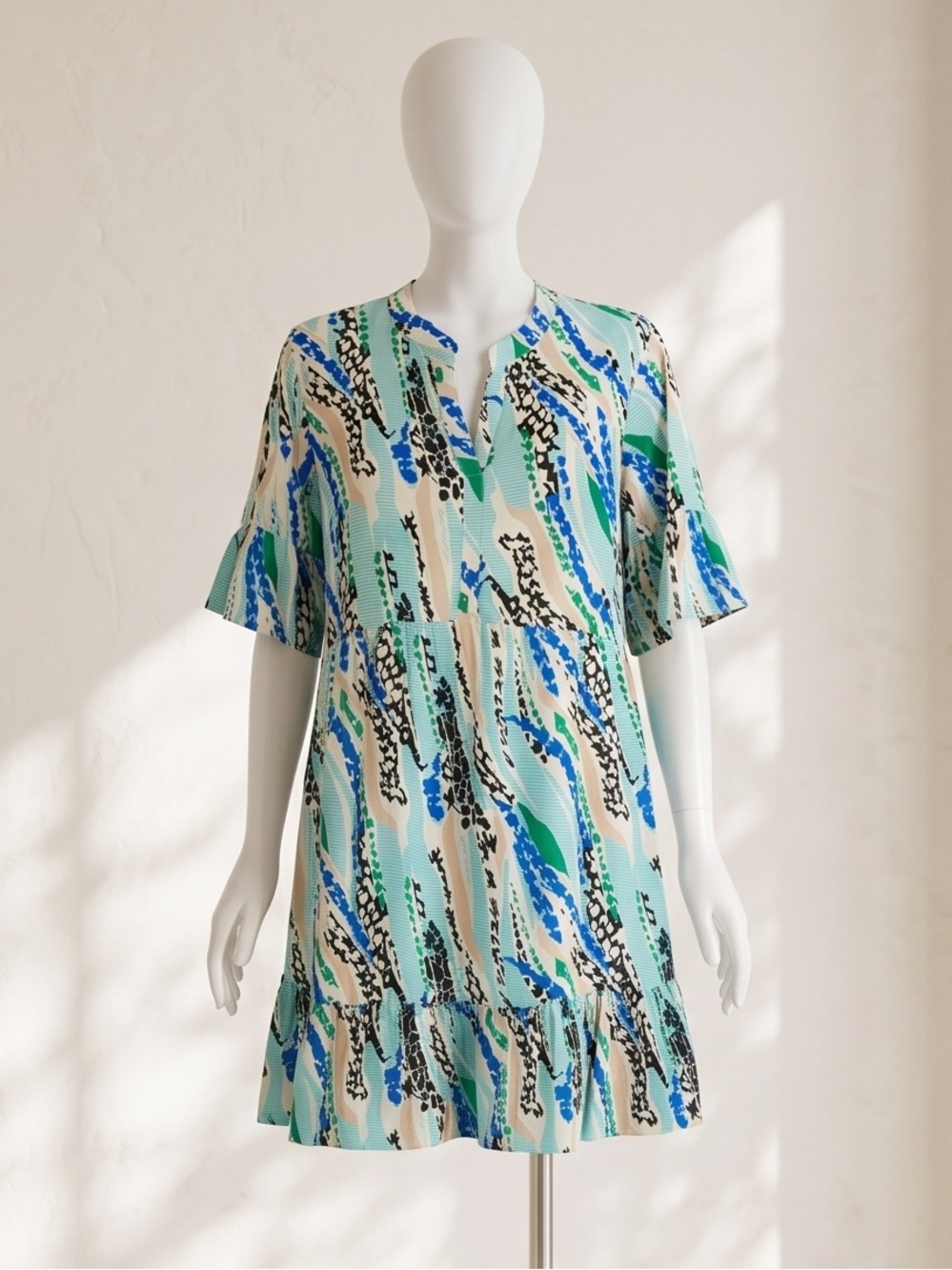 Mint & Blue Abstract Print Swim Cover-Up Dress